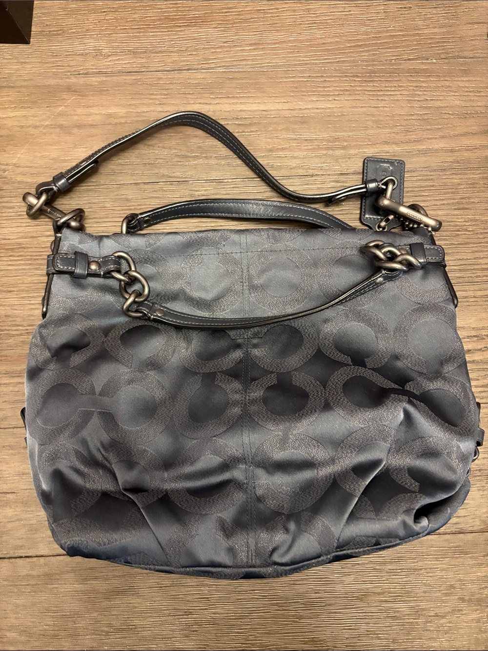Coach Black Signature Jacquard Shoulder Bag with Chain Accents